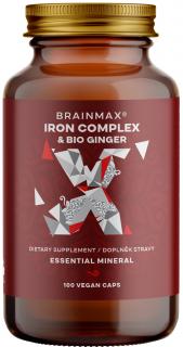 BrainMax Iron Complex, železo bisglycinát, 25 mg, 100 rostlinných kapslí  Železo v chelátové formě s vitamínem C, B9 a B12, nově s BIO zázvorem,…