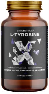 BrainMax L-Tyrosine, L-tyrosin, 750 mg, 90 rostlinných kapslí  Aminokyselina, prekurzor neurotransmiterů adrenalinu a dopaminu, doplněk stravy, 90…