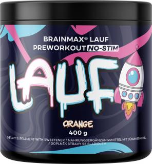 BrainMax LAUF Preworkout, bez kofeinu, červený pomeranč, 400 g  Předtréninkovka pro podporu výkonu bez kofeinu, NO-STIM
