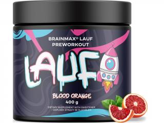 BrainMax LAUF Preworkout, s kofeinem, 400 g  Předtréninkovka pro podporu výkonu s kofeinem, STIM, doplněk stravy Příchuť: Červený pomeranč