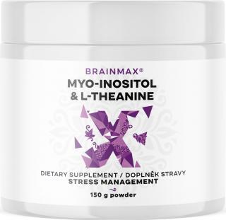 BrainMax Myo-Inositol & L-Theanine, 150 g  Myo-inositol s L-theaninem pro podporu hormonální rovnováhy a mentální pohodu, 250 dávek, doplněk stravy