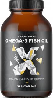 BrainMax Omega-3 Fish Oil, 180 softgel kapslí  Prémiový rybí olej, 300 mg EPA a 200 mg DHA v každé kapsli, 90 dávek, doplněk stravy