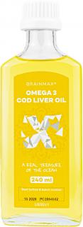 BrainMax Omega 3, Olej z tresčích jater, citrón, 24 dávek, 240 ml  Výjimečný čistý a kvalitní zdroj Omega 3 z Islandu, 920 mg DHA, 690 mg EPA, Vitamín…