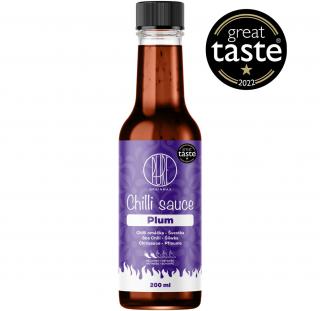 BrainMax Pure Chilli sauce, Plum (chilli omáčka, švestka), 200 ml  Omáčka z chilli papriček Habanero doplněná o sladké švestky