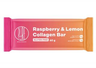 BrainMax Pure Collagen Bar, Raspberry & Lemon, kolagenová tyčinka malina & citron, 60 g  7 g grass-fed kolagenu, 14 g bílkovin, 11 g vlákniny