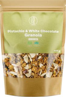 BrainMax Pure Pistachio & White Chocolate Granola, pistácie a bílá čokoláda, BIO, 400 g  *CZ-BIO-001 certifikát / Zapečené vločky s pistáciemi a bílou…