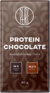 BrainMax Pure Protein čokoláda, hořká, 80 g  Prémiová proteinová hořká čokoláda s 96% kakaové hmoty a 25% bílkovin