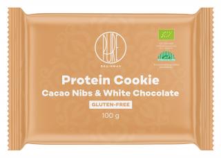 BrainMax Pure Protein Cookie, Kakaové boby & Bílá čokoláda, BIO, 100 g  Proteinová sušenka s kakaovými boby a bílou čokoládou / *CZ-BIO-001 certifikát