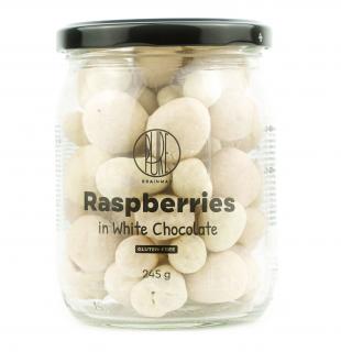 BrainMax Pure Raspberries in White Chocolate, Lyofilizované maliny v bílé čokoládě, 245 g  Mrazem sušené maliny obalené ve vrstvě bílé čokolády