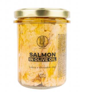 BrainMax Pure Salmon In Olive Oil, Losos v olivovém oleji, 130 g  Kousky lososa naloženy v extra panenském olivovém oleji Arbequina