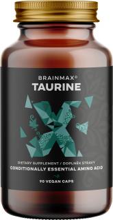 BrainMax Taurine, taurin, 825 mg, 90 rostlinných kapslí  Aminokyselina podporující energii, funkce svalů, mozku i srdce, 45 dávek, doplněk stravy