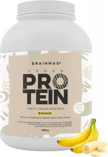 BrainMax Vegan protein, 1000 g  24 g bílkovin, 5,29 g BCAA, Kompletní Amino spektrum, Slazeno stévií, doplněk stravy Příchuť: Banán