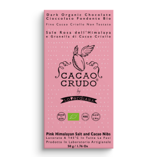 Cacao Crudo Raw Hořká čokoláda s Himalájskou solí a kakaovými boby, BIO, 50 g  *IT-BIO-006 certifikát