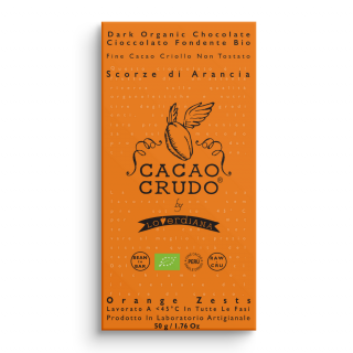 Cacao Crudo Raw Hořká čokoláda s pomerančovou kůrou, BIO, 50 g  *IT-BIO-006 certifikát