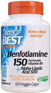 Doctor's Best Benfotiamine with Alpha Lipoic Acid (vitamin B1 s kyselinou lipoovou), 150 mg, 60 rostlinných kapslí  Doplněk stravy