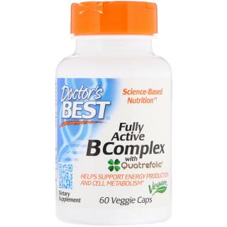 Doctor's Best Fully Active B komplex, (Vitamíny B a kyselina listová v aktivovaných formách) 60 rostlinných kapslí  Doplněk stravy