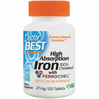 Doctor’s Best High Absorption Iron (Chelátové Železo), 27 mg, 120 tablet  Doplněk stravy