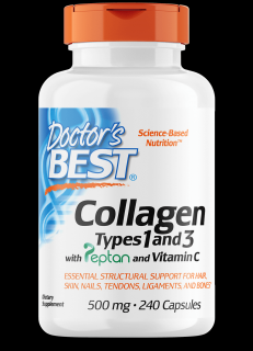 Doctor’s Best Kolagen, Typ I & III s Peptanem a vitamínem C 500 mg, 240 kapslí