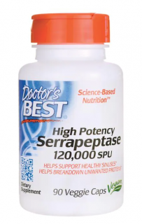 Doctor's Best Serrapeptase 120 000 SPU (serapeptáza), Vyšší účinnost, 90 rostlinných kapslí