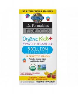 Dr. Formulated organická probiotika pro děti, jahoda a banán, 30 žvýkacích tablet