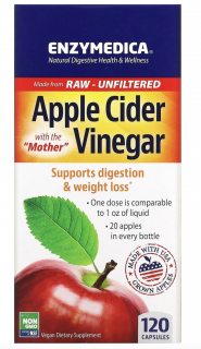 Enzymedica Apple Cider Vinegar, jablečný ocet, 120 kapslí  Doplněk stravy