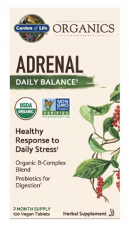 Garden of Life Organics Adrenal Daily Balance, emoční komfort, 120 rostlinných tablet