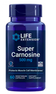 Life Extension Super carnosine, karnosin, 500 mg, 60 rostlinných kapslí  Vitamin B1 a antioxidant pro podporu regeneraci svalů / Expirace 11/2023