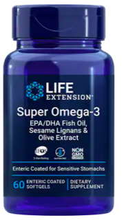 Life Extension Super Omega-3 EPA/DHA Fish Oil, Sesame Lignans & Olive Extract (rybí olej se sezamovými lignany a olivovým extraktem), 60 enterických…