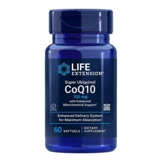 Life Extension Super Ubiquinol CoQ10 with Enhanced Mitochondrial Support, koenzym Q10, 100 mg, 60 softgelových kapslí  Doplněk stravy