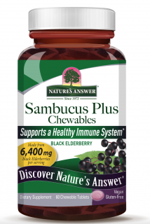 Nature's Answer Sambucus Plus Chewables, černý bez, 60 žvýkacích tablet