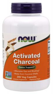NOW Activated Charcoal (Aktivní uhlí bez sladidel), 200 rostlinných kapslí