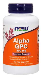 NOW Alpha GPC (L-alfa-glyceryl fosforyl cholin), 300 mg, 60 rostlinných kapslí