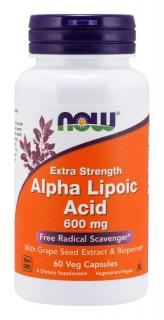 NOW Alpha Lipoic Acid (Kyselina Alfa Lipoová) with Grape Seed Extract & Bioperine, 600 mg, 60 rostlinných kapslí