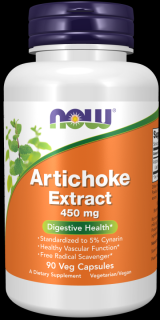 NOW Artichoke (Extrakt z Artyčoku), 450 mg, 90 rostlinných kapslí