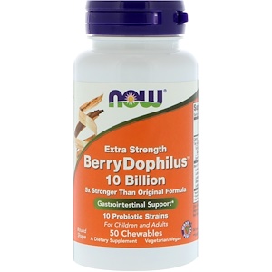 NOW BerryDophilus Extra Strength (probiotika pro děti), 50 žvýkacích pastilek