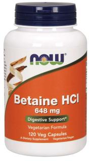 NOW Betaine HCl, vegetariánský, 648 mg, 120 rostlinných kapslí