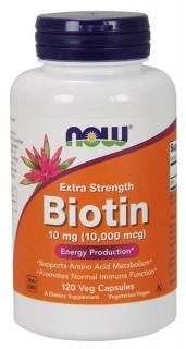 NOW Biotin, 10 mg Extra Strength, 120 rostlinných kapslí