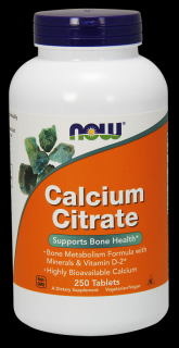 NOW Calcium Citrate with minerals & Vitamin D-2 (vápník s minerály a vitamínem D2), 250 tablet
