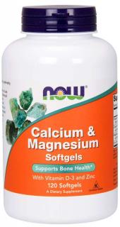 NOW Calcium & Magnesium, with Vitamin D-3 and Zinc, Vápník + Hořčík + Vitamin D3 a Zinek, 120 softgelových kapslí