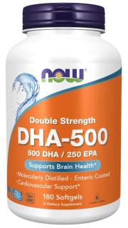 NOW DHA-500, 500 DHA/250 EPA, Omega 3, 180 softgelových kapslí
