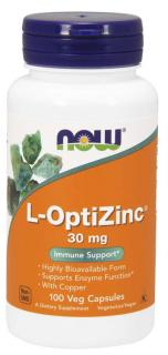 NOW L-OptiZinc Zinek + Měď, 30 mg, 100 rostlinných kapslí