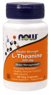 NOW L-Theanine s Inositolem Double Strength, 200 mg, 60 rostlinných kapslí