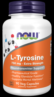 NOW L-Tyrosine, 750 mg, 90 rostlinných kapslí