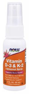 NOW Liposomal Vitamin D3 & K2 (1000 IU/100 mcg), 79 dávek, lipozomální vitamín D3 a K2 ve spreji, 59 ml