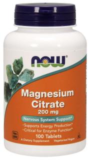 NOW Magnesium Citrate (hořčík citrát), 200 mg, 100 tablet  Doplněk stravy