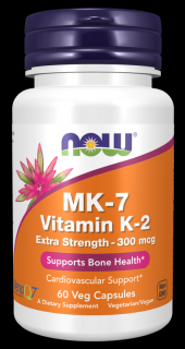 NOW MK-7 Vitamin K2, 300 mcg, Extra silný, 60 rostlinných kapslí