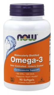 NOW Omega-3 enteric coated, molekulárně destilované a enterosolventní kapsle, 90 softgelových kapslí