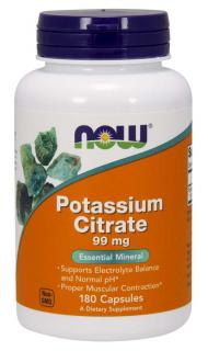 NOW Potassium Citrate (draslík jako citrát draselný), 99 mg, 180 rostlinných kapslí