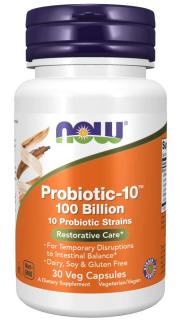 NOW Probiotic-10, probiotika, 100 miliard CFU, 10 kmenů, 30 rostlinných kapslí