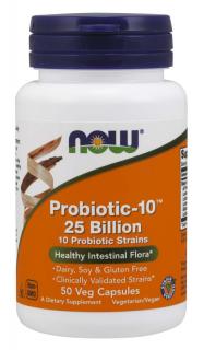 NOW Probiotic-10, probiotika, 25 miliard CFU, 10 kmenů, 50 rostlinných kapslí